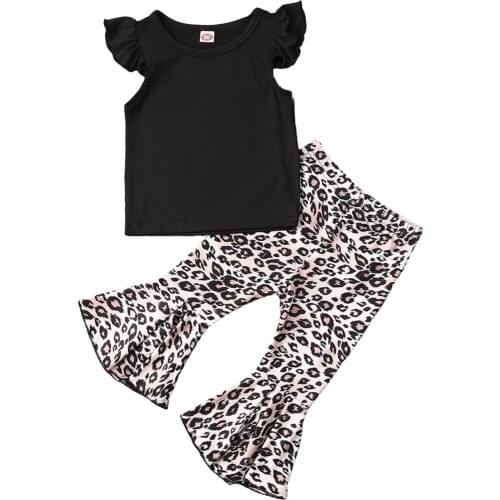 Girl Clothes 2PCS Newborn Toddler Baby Girl Sleeveless Flared Tops + Leopard Wide Leg Pants Outfits Set