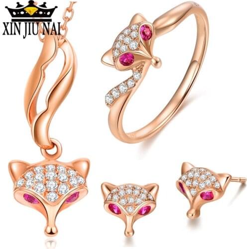 2020 Hot New Arrivals Online Redskins Same Korean Personality Fresh Prom Banquet Cute Pink Princess Style Fox Jewelry Set