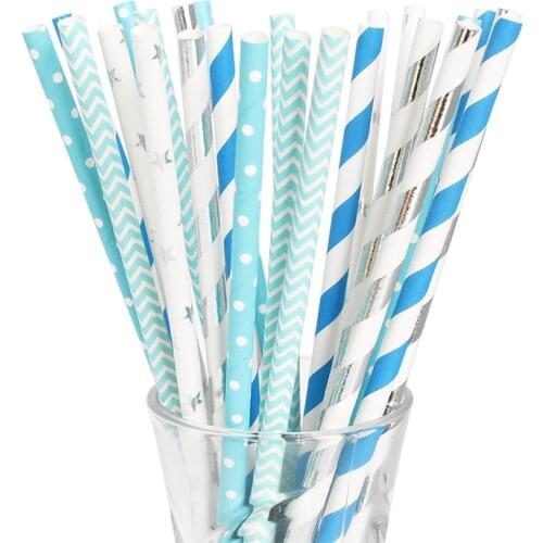 25 50pcs Paper Straws Wedding Party Supplies 19 cm Multicolor Paper Drinking Straws Blue Birthday Baby Shower Decoration
