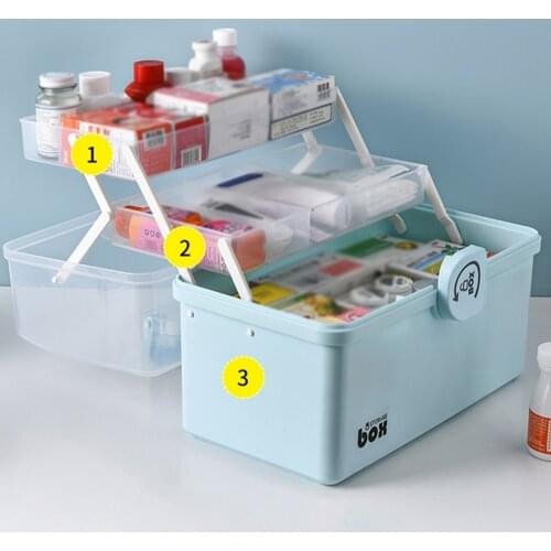3 Layers Folding Storage Box Home Lockable Sundries Organizer Case First Aid Kit Medicine Storage Bin Large Capacity Container