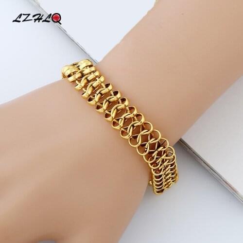 LZHLQ Retro Cuff Bracelet Fashion Geometric Simple Thick Metal Chain Bracelet 2020 Trendy Women Plated Maxi Jewelry Accessories