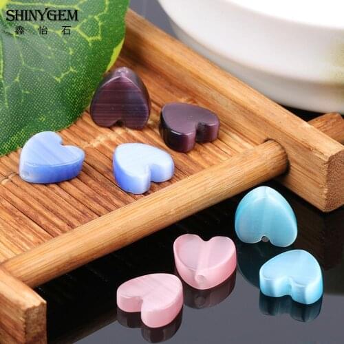 ShinyGem Cat Eye Stone Beads Random Multi Colors 8mm/10mm Resin Heart Cat Eye Natural Stone Beads For Jewelry Making 50pcs/Lot