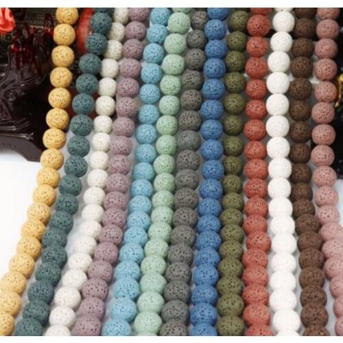 Natural Stone Beads Volcanic Lava Colorful Black Round Rock Lava Loose Beads 6 8 10 mm For DIY Necklace Bracelet Jewelry Making