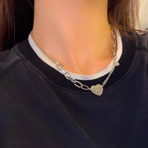 Vogallery Fashion Heart Pendants Necklaces For Women Silver Color Sexy Short Neck Chains Punk Rock Jewelry Choker Accessories