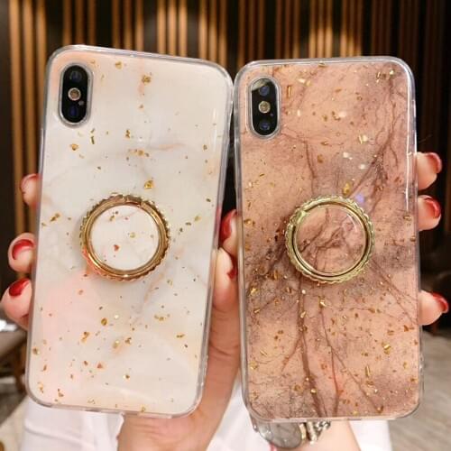 Tfshining Phone Case For iPhone 11 Pro Max X XR XS Max 6 6s 8 7 Plus 11 Gold Foil Bling Marble Holder Stand Case Soft TPU Cover