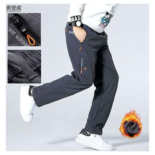 2019 Childrens Outdoor Outdoor Trousers Plus Velvet Thick Waterproof Waterproof Windproof Youth Warm Pants 12 Years Old