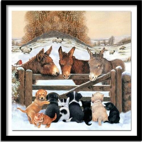 DIY Dogs and donkeys 5D diamond full square diamond embroidery needlework diamond painting cross stitch home decor