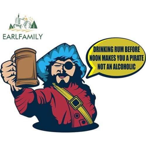 EARLFAMILY 13cm x 8.8cm for Alcohol Rum Pirate Funny Captain Drinking Car Stickers Scratch-proof Window Decal Camper Graphics