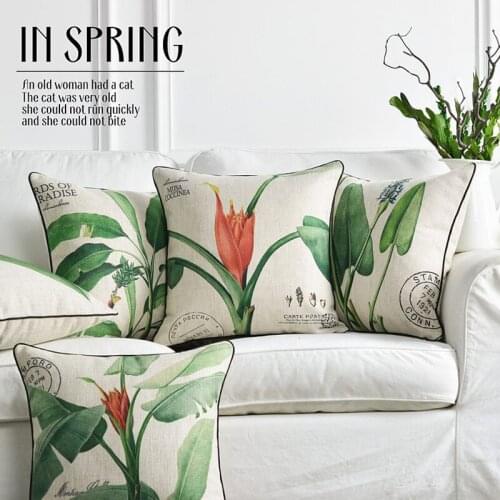 American style Rural Plant flowers Elegant Pillow Cover Home Decorative Pillows Linen Pillow Case Office Sofa Cushion Cover