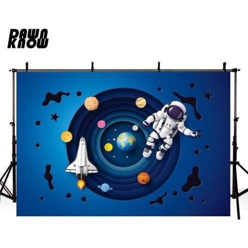 DAWNKNOW Cartoon Space Planet Astronaut Photography Background Backdrop Baby Birthday Party Decoration Wallpaper Photo Studio