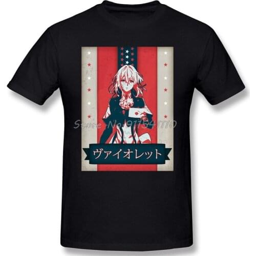 T-Shirt for Men Claudia 100% Cotton Crewneck Violet Evergarden Gilbert Hodgins Anime TShirt 6XL Funny Plus Size Clothes