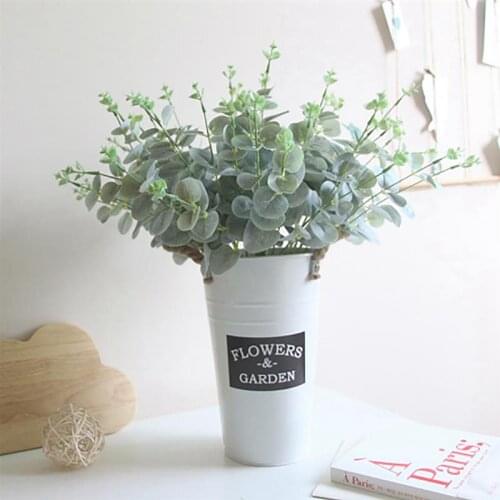 6pcs Green Leaves Artificial Large Eucalyptus Leaf Plants Wall Material Decorative Fake Plants For Home Shop Garden Party Decor