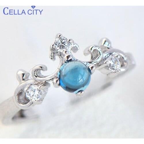 Cellacity 925 Silver Ring With Round Creative Aquamarine Gemstone Crown shape silver Jewelry Party Gift Wholesale