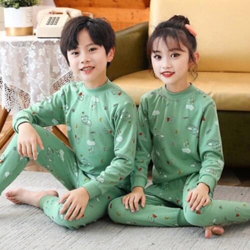 Tops+Trousers Sets for Children Girls Cotton Pajamas Teenager Boys Sleepwear 2021 Autumn Kids Baby Long Sleeved Casual Homewear