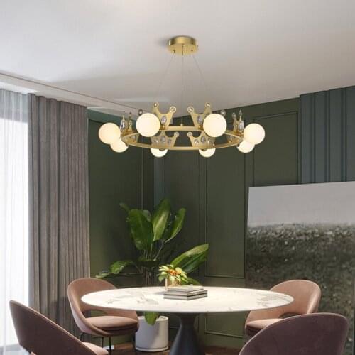 Creative Luxury Chandelier Lighting Modern Simple Crown Glass Chandelier For Bedroom Living Childrens Room Nordic Hanging Lamp
