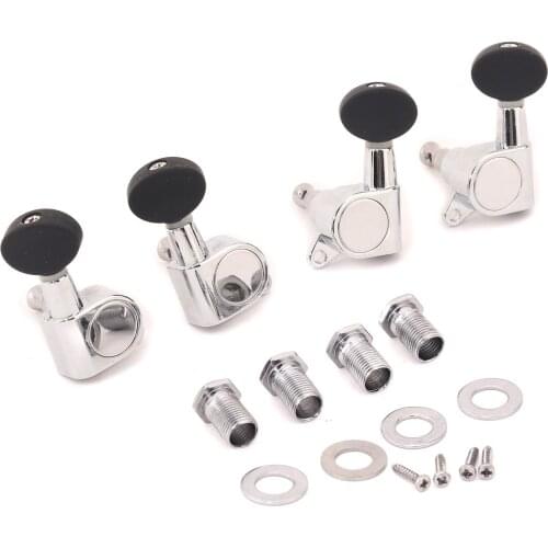 Musiclily 2R2L Sealed Ukulele Tuners Tuning Pegs Keys Machine Heads Set, Chrome with Black Button