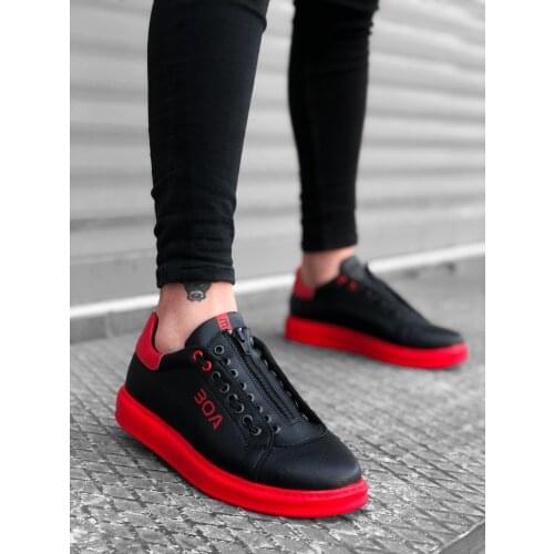 BA0170 Laced Up Zipper Black Red High Outsole Male Boots
