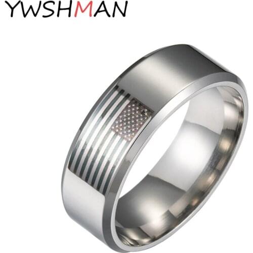 Mens Ring American Flag Pattern Stainless Steel Simple Mens Jewelry Stars and Stripes Couple Valentines Day Anniversary Gift
