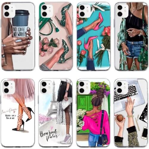 Gifts Fashion Girls Shoes Coffee Paris High Hells For iPhone 11 Pro 7Plus 7 6S 8 8Plus X XS Max XR Soft Clear Phone Case Cover