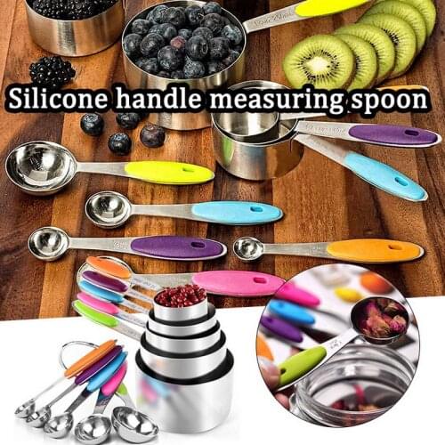 10 Piece Measuring Cups Measuring Spoons Set with Scale Stainless Steel Measuring Cup Spoon for Baking Tea Coffee Kitchen Gadget