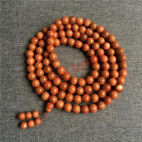 100% authentic, natural gold sand stone, 108 Buddha beads hand string, exquisite national style handicraft jewelry