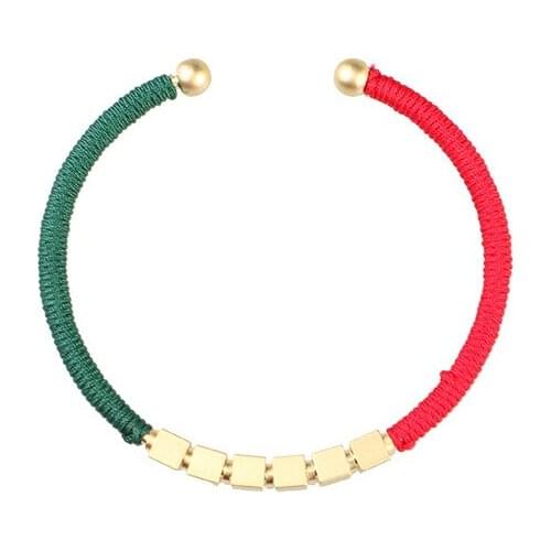 New Lucky Women Bracelet Simple Fashion Braided Red Green Cuff Bracelets Alloy Square Bangles Valentines Day Present