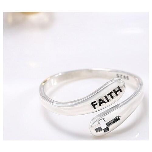Retro Faith Cross Letter Rings For Women Men Adjustable Size Religious Wedding Engagement Rings For Women Men Fashion Jewelry