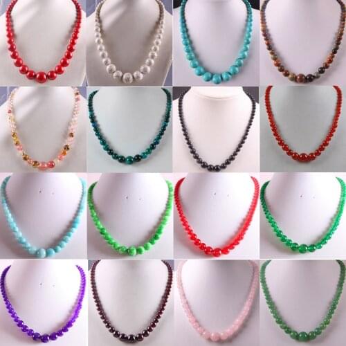 Women Jewelry Natural Stones 6-14MM Round Beads Red Garnet Pink Crystal Howlite Opal Malachite Quartz Necklace 18" 1Pcs