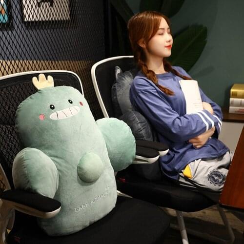 48/60cm Cartoon Plush Animal Waist Pillow Lovely Dinosaur Husky Lion Bread Bedside Cushion for Adult Kids Office Rest Toy