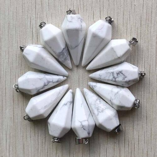 Fashion good quality natural white turquoises pyramid Pendant For jewelry accessories making free shipping Wholesale 12pcs/lot