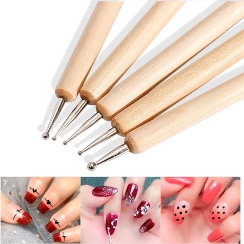 5 Pcs/Set Nail Art Pen 2 In 1 Double Ends Dotting Drawing Pen Wooden Handle For DIY Nail Art Decoration Manicure Tools Kit
