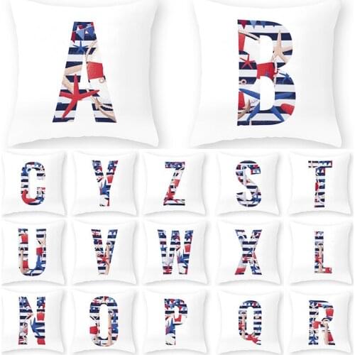 Blue white Stripes Decorative English Alphabet Letter Decorative Cushion Cover Polyester Home Pillow Case Sofa Kussenhoes 40867