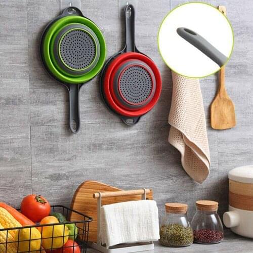 Folding With Handle Silicone Plastic Colander Drain Basket Fruit Vegetable Washing Strainer Drainer Kitchen Accessories