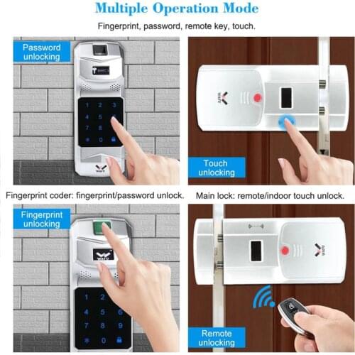 WAFU 011 2021 Smart Lock TUYA Wifi Door Lock Bluetooth Fingerprint Lock Phone Remote Control Finger Touch Invisible Door Locks