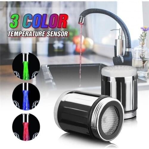 MTSPACE 3 Color Changing LED Light Water Faucet Tap Heads Temperature Sensor RGB Glow LED Shower Stream Bathroom Shower faucet