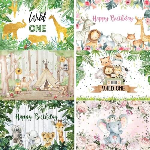 Safari Theme Party Backdrop Jungle Animals Birthday Background for Photo Booth Wild One Kids Birthday Party Supplies Photocall