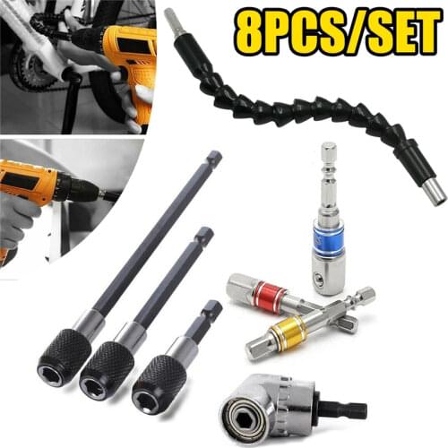 8Pcs Right Angle Extension Drill Flexible 1/4 Inch Hex Shank Shaft Screw Bits Holder Drill Bit Socket Adapter