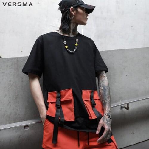VERSMA Korean Harajuku Pocket Design Short Sleeve T-shirt Men Japan Streetwear Rock Punk Oversize T Shirt Men Women Dropshipping