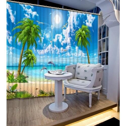 Custom size Living Room bedroom Curtains Beach view 3D Curtain Photo Printing Blackout Curtains home Decoration