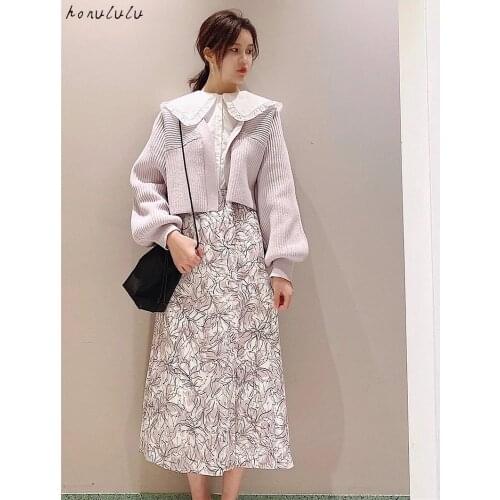 2021 spring and summer new Japanese temperament line printing high waist fishtail split skirt women