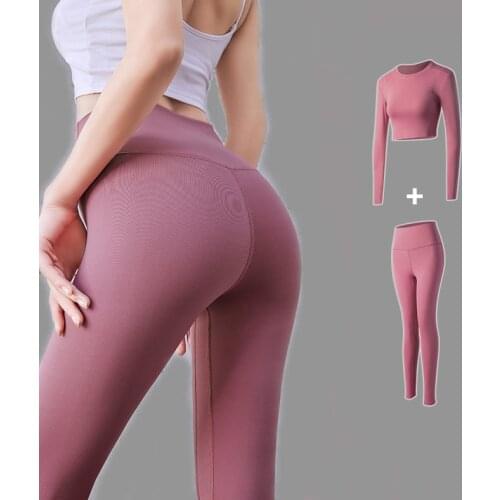 Women Seamless Yoga Set Fitness Sports Suits Gym Clothing Long Sleeve Crop Top Shirts High Waist Running Leggings Workout Pants
