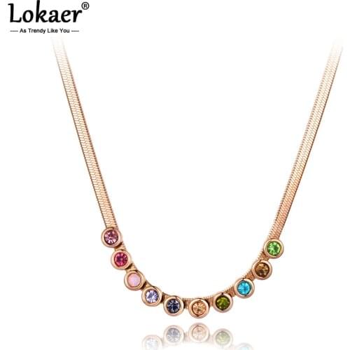 Lokaer Fashion Bohemia Stainless Steel Colorful CZ Crystal Choker Necklace Beach Jewelry Pendant Chain Necklace For Women N20182