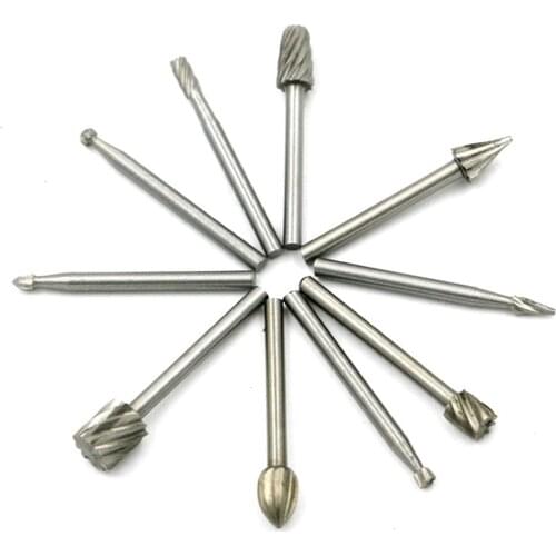 10-piece set of wood high-speed steel rotary file woodworking milling cutter wood carving cutter electric grinder supporting