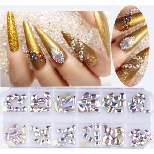 120-2000Pcs/1Box Multi-shape Multi-size Glass Crystal/AB/Rainbow Rhinestone Nail Art Craft Crystal 3D Decor Flat Back Rhinestone