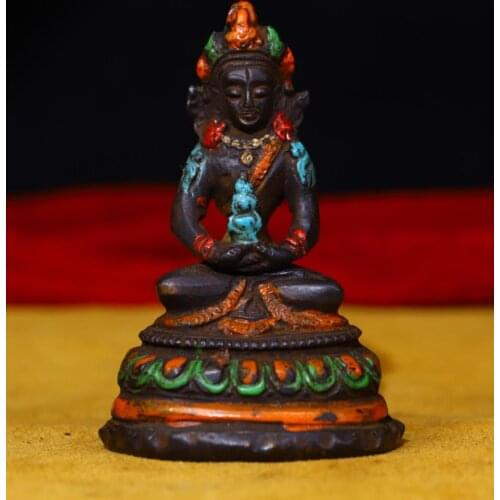 3"Tibet Buddhism Temple Old Bronze Tracing Longevity Buddha Immortal Life Wisdom Tathagata Buddha Statue Small buddha