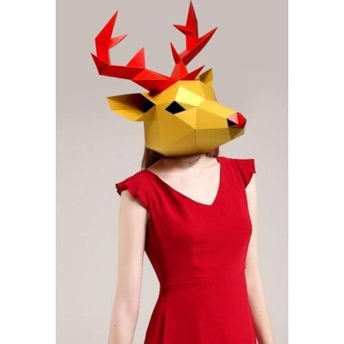 3D Paper Mask Fashion Reindeer Christmas Costume Cosplay DIY Paper Craft Model Mask Christmas Halloween Prom Party Gift