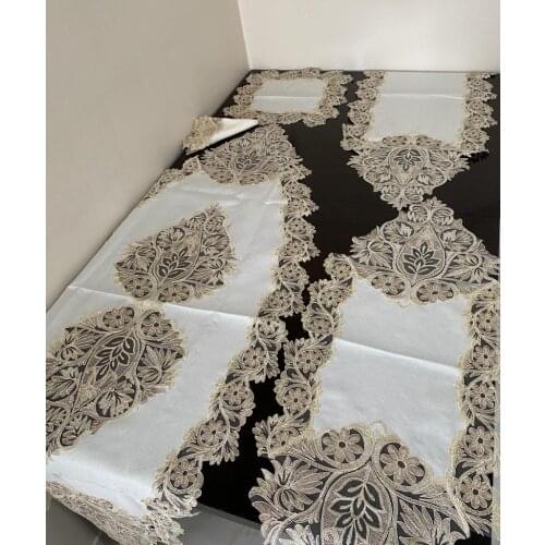 5 Parça Salon Takımı Linen Kumaş Fransız Dantelli