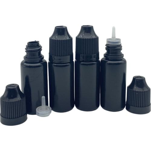 500pcs Empty PE 10ml Bottle Soft Black Plastic Jar With Childproof Cap And Long Tip Liquid Vial