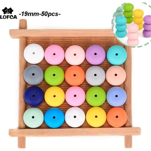 Abacus 50Pcs Silicone Beads 19mm Silicone Chew DIY Bead BPA Free Food Grade Silicone Abacus Beads Teething Necklace Nursing Toy