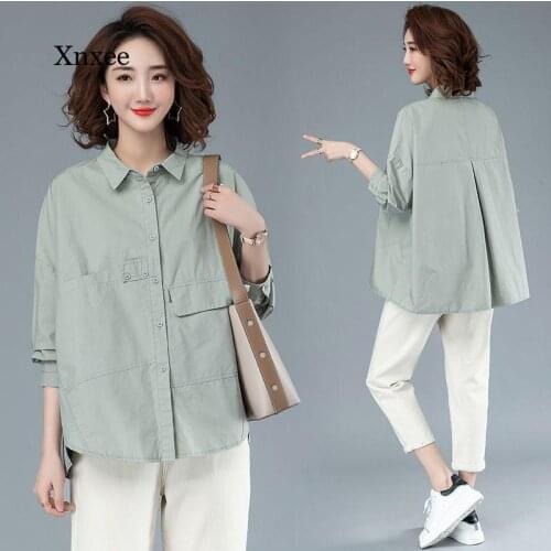 Asymmetry Casual Loose Shirts for Women Turn Down Collar Solid Coats Female Shirts Tops Spring Summer Blouses Fashion Jacket
